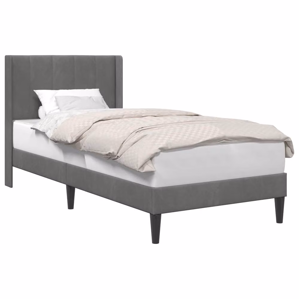 Berkfield Home Velvet Bed Frame with Headboard in Dark Grey, W/D/H: 90 x 190 cm – 2