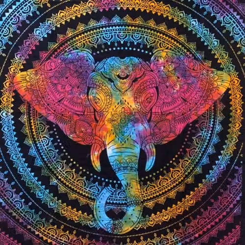 KDMD Single Cotton Bedspread and Wall Hanging Set with Elephant Head Design in Multicolour – 2