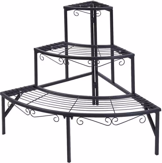 KORVIXA 3 Tier Metal Corner Plant Stand in Matt Black