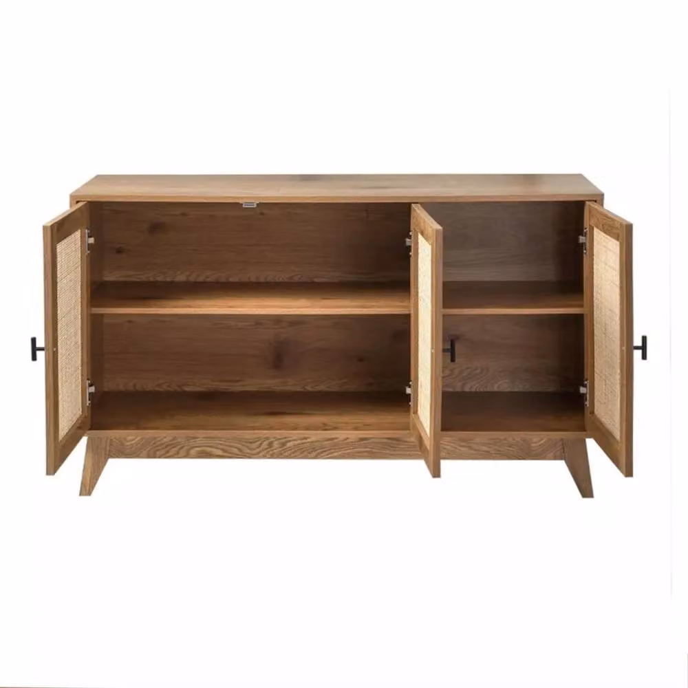 CALICOSY ALIA 3-Door Buffet with Natural Rattan Caning in Light Brown, W: 120 cm, D: 40 cm, H: 72 cm – 2