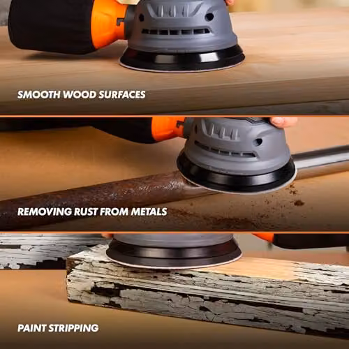 VonHaus 300W 6-Speed Orbital Sander in Grey with 125mm Base and 12 Sanding Pads – 6