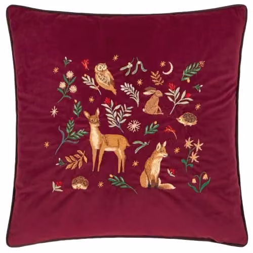 furn Berry Woods Red Velvet Square Cushion, W/D/H: 45 x 45 x 45 cm