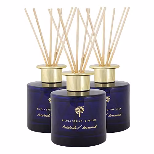 Nicola Spring Patchouli & Rosewood Scented Reed Diffuser Set, Pack of 3, 200ml, Blue