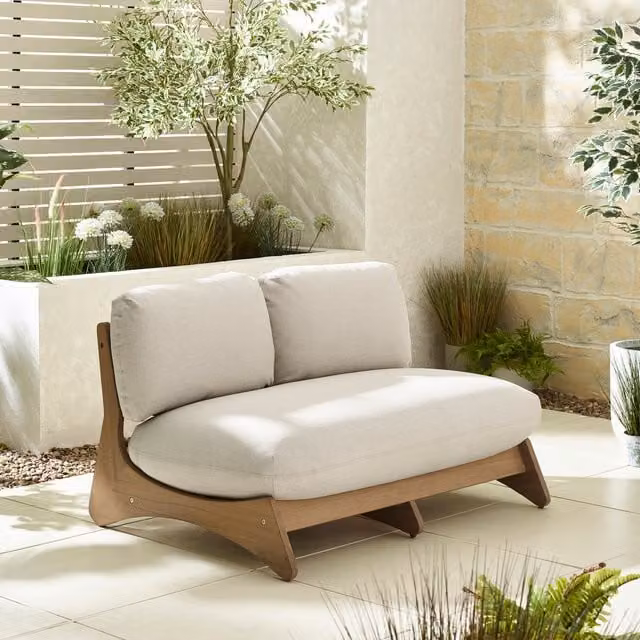 FurnitureboxUK Iko Acacia Solid Wood Garden Sofa in Cream and Natural
