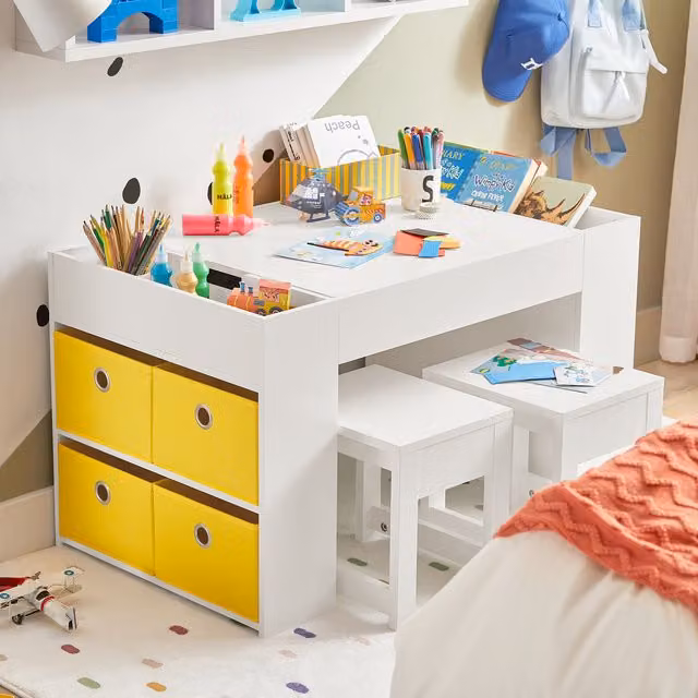 SoBuy Kids Activity Table with 2 Stools in White