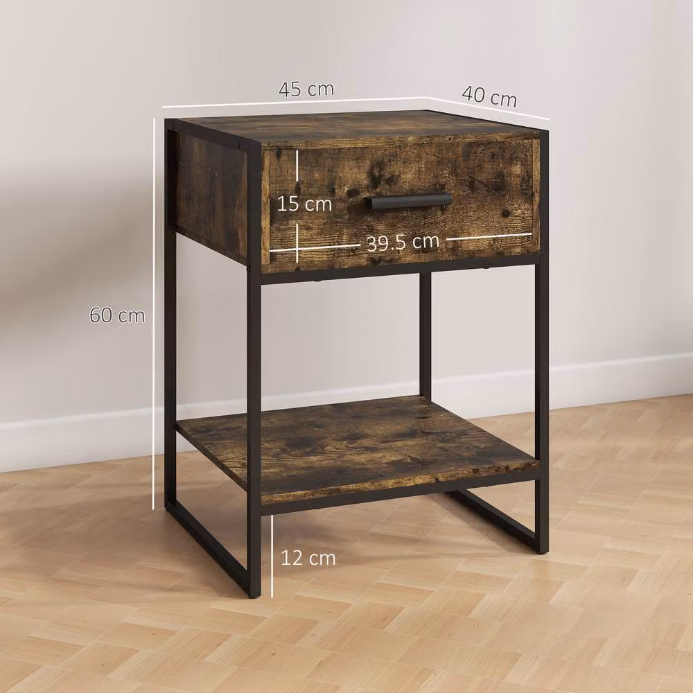 STILVORA Bedside Table with Drawer and Shelf in Rustic Brown, W/D/H: 40 x 40 x 60 cm – 3