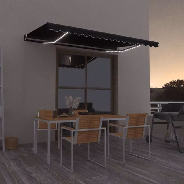 Berkfield Home Manual Retractable Semi-Cassette Awning with LED, Anthracite and Black, W: 450 cm, D: 350 cm – 1