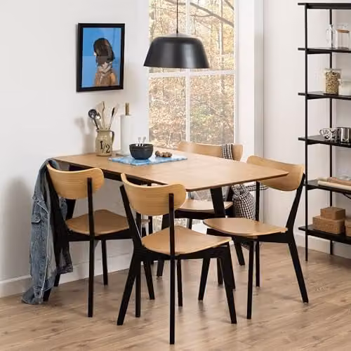 Furniture To Go Roxby Extendable Dining Table and 4 Dining Chairs in Oak and Black, W/D/H: 80 x 80 x 76 cm – 1