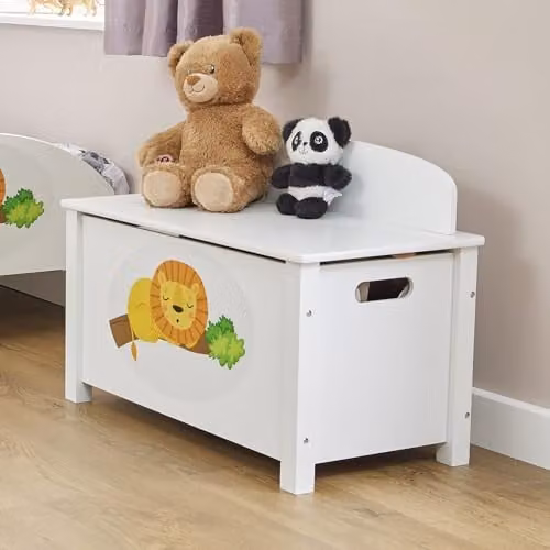 Liberty House Toys Jungle Wooden Toy Box with Soft Close Lid, White, W: 68.0 cm, D: 47.5 cm, H: 37.5 cm – 1