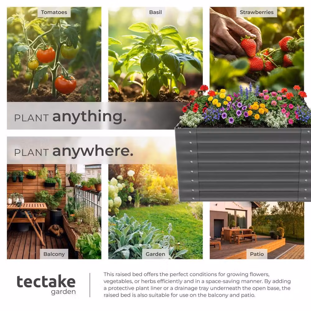 tectake Blomma Raised Garden Bed in Galvanised Steel, Dark Grey, W/D/H: 100 x 100 x 62 cm – 5