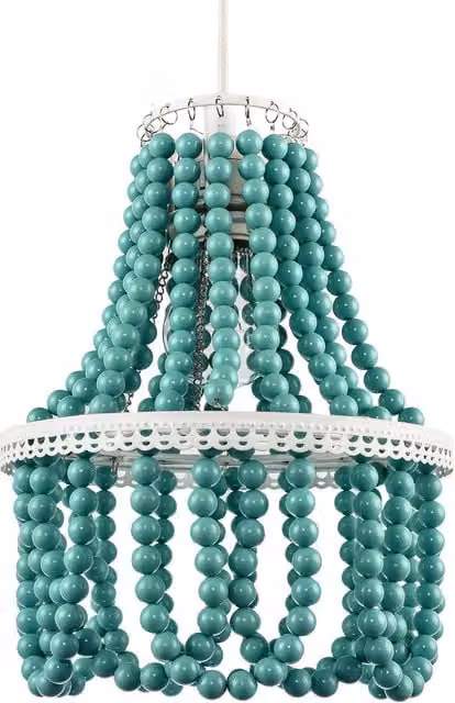 Happy Homewares Shabby Chic Ornate Round Chandelier Pendant Shade in Blue and White with Metal Details – 1