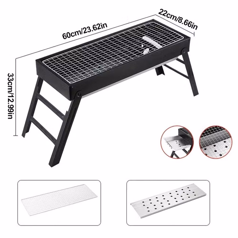 VOGREX Portable Folding Charcoal Tabletop BBQ Grill, Black, W/D/H: 33 x 22 x 22 cm – 2