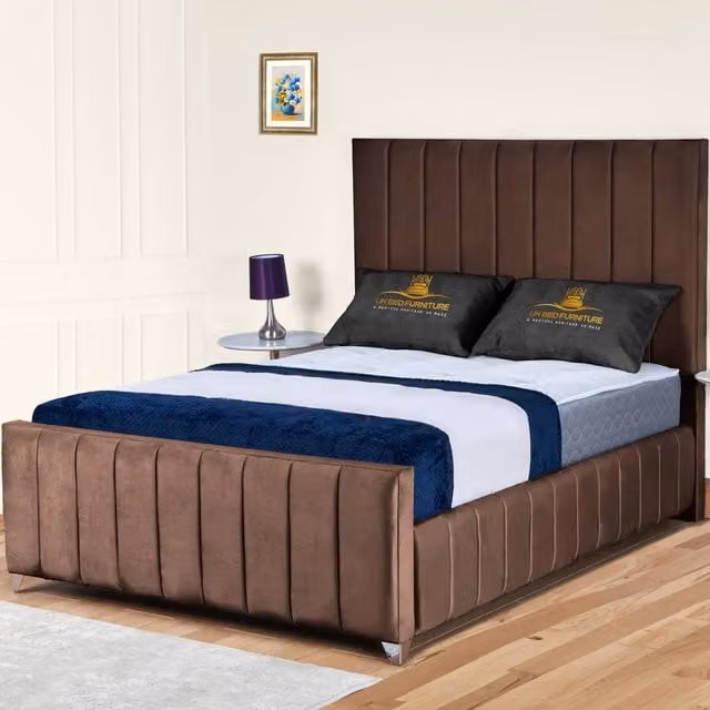 UK Bed Furniture Milano Upholstered Slatted Base Bed in Brown, Size: 90 x 200 cm