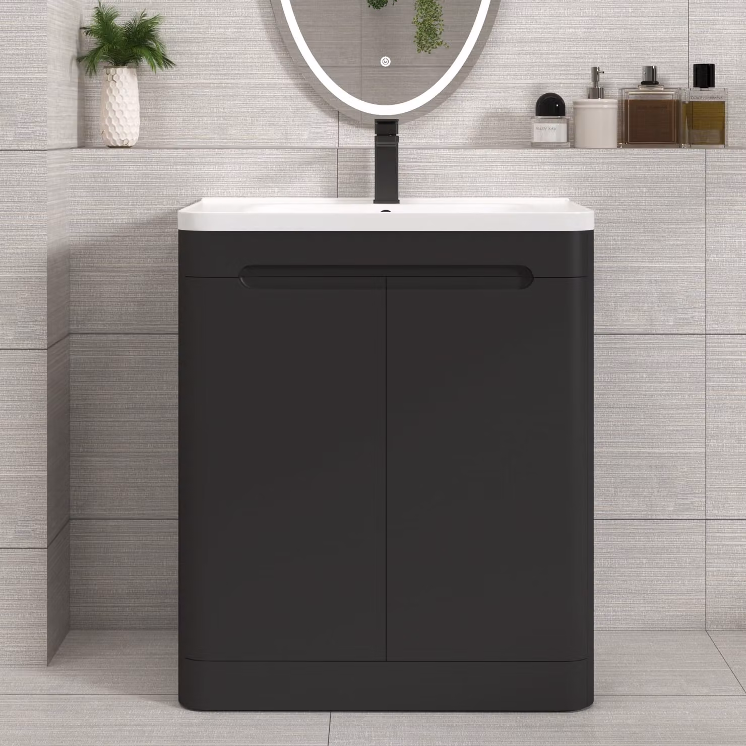 Royal Bathrooms Venice 700mm Matt Nocturne Black Floor Standing 2 Door Vanity Unit with Ceramic Basin