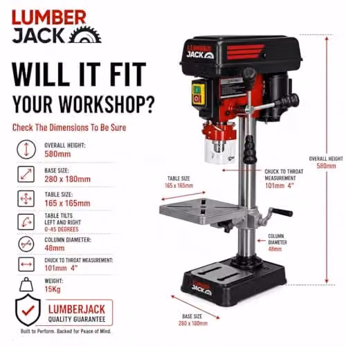 Lumberjack 5 Speed Benchtop Pillar Drill Press in Red – 6