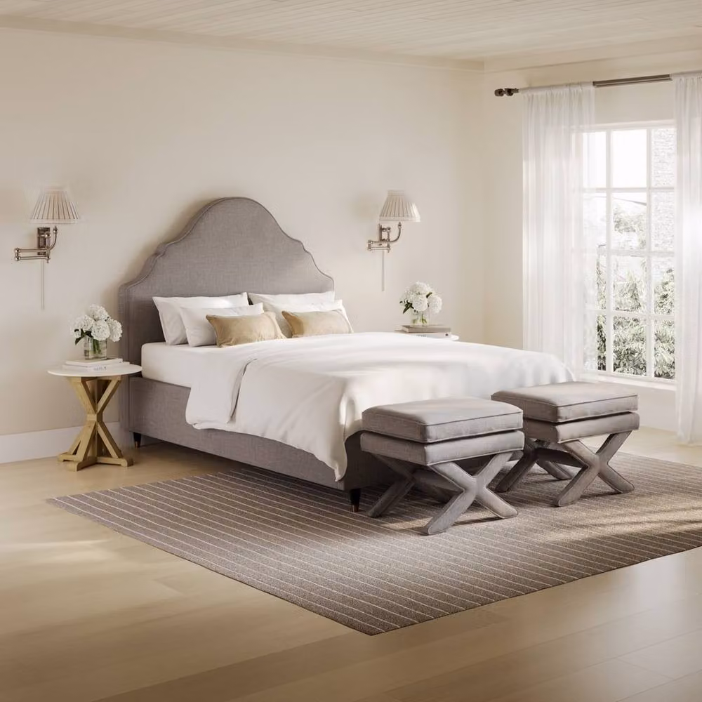 Lemon Pavilion Furniture Quince Double Bed Frame in Grey Linen Blend and Wood, H: 147 cm x W: 140 cm x D: 174 cm – 2