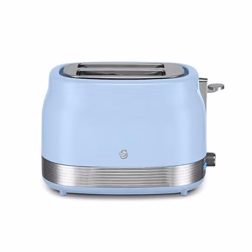 Swan ST19028BLU Retro 2 Slice Toaster in Blue and Stainless Steel with 6 Browning Levels, Defrost, Reheat and Cancel Functions, 930W
