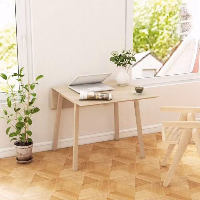 EONLION Scandinavian Style Natural Oiled Pine Folding Dining Table in Brown and Beige, Width: 100 cm