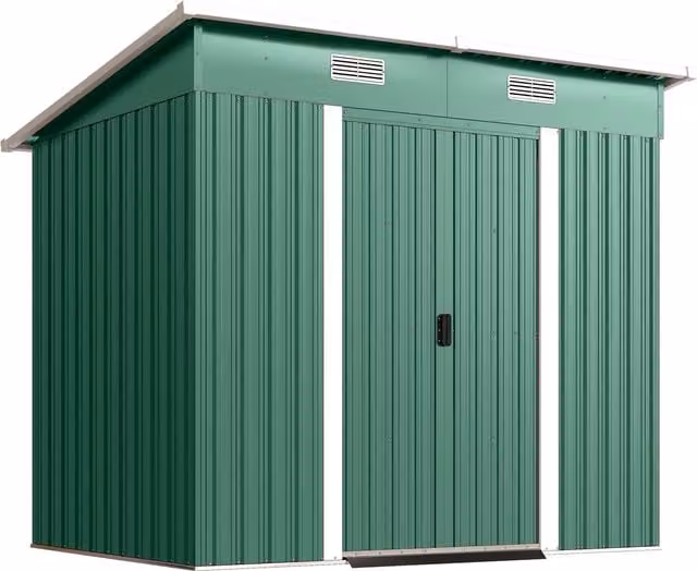 Outsunny Green Metal Lean-to Outdoor Storage Shed with Foundation Kit, W/D/H: 213.37 x 125 x 182 cm – 1