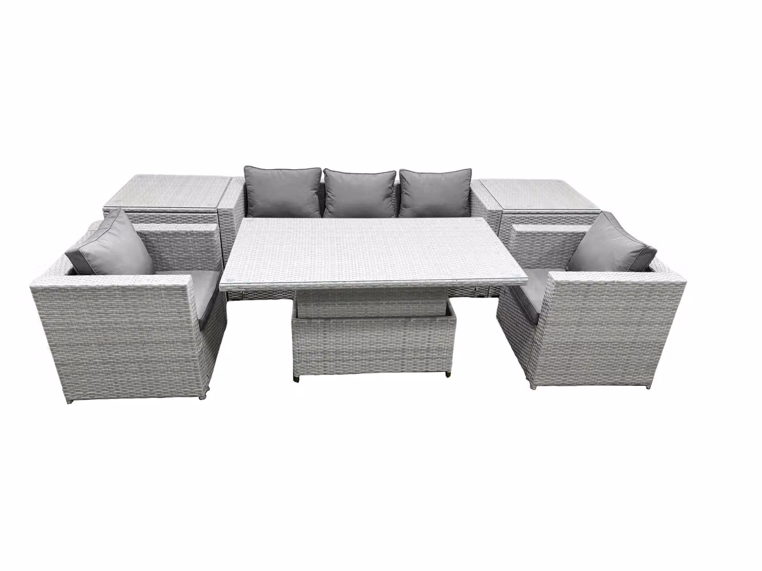 Fimous Rattan Garden Furniture Set with Adjustable Height Lifting Table and 2 Side Tables in Light Grey – 2