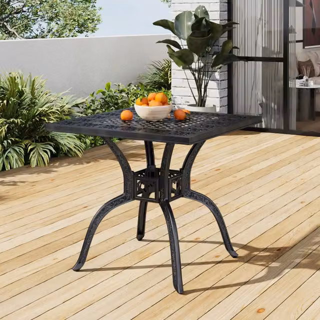 Garden Sanctuary Matt Black Powder Coated Aluminium Square Outdoor Dining Table
