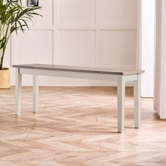 FurnitureboxUK Tenby Large Solid Rubberwood Dining Bench in White and Grey