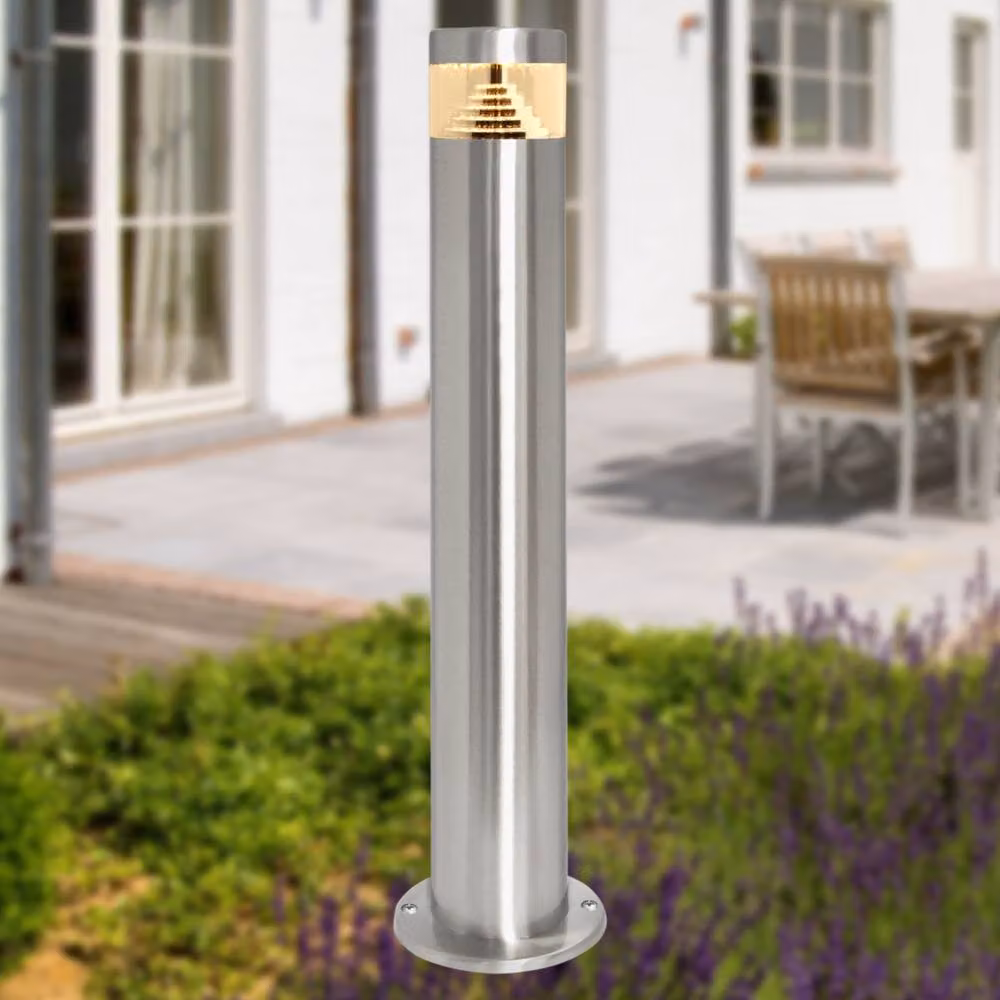 First Choice Lighting Pyramid Set of 2 Silver Stainless Steel LED Outdoor Post Lights, Height: 50 cm – 3
