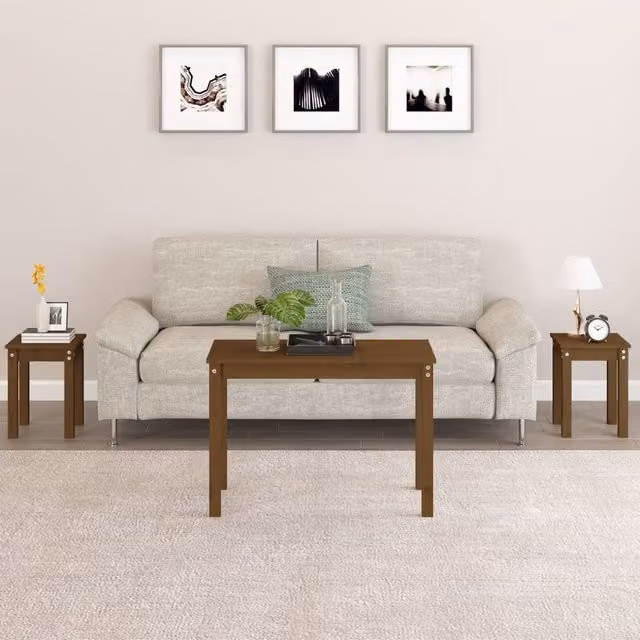 Berkfield Home Nesting Tables, 3 Piece Set in Honey Brown Solid Pine Wood – 1