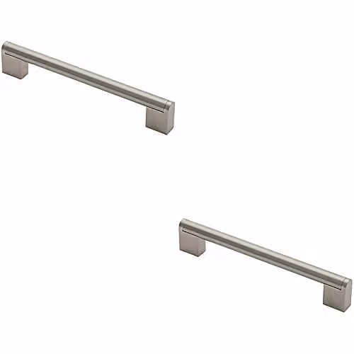 Loops 2 Pack Round Bar Pull Handle in Brushed Silver Stainless Steel, W: 200 mm, D: 14 mm, Fixing Centres: 160 mm