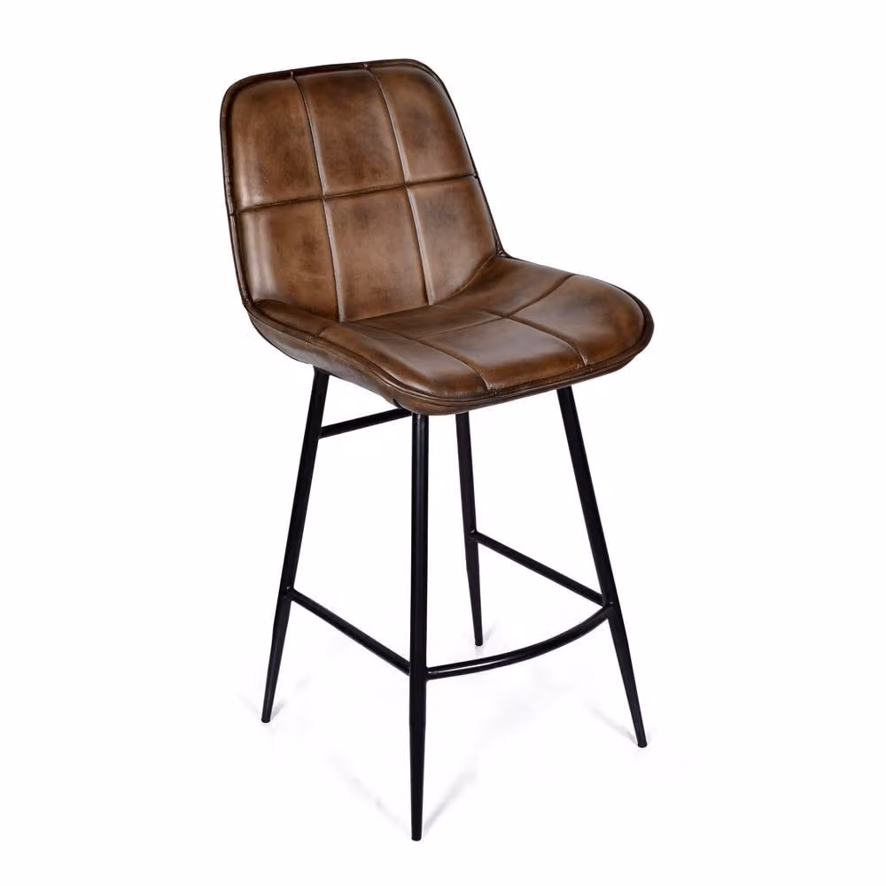 Elm Home And Garden Genuine Leather Industrial Bar Stool in Tan Brown with Back – 2