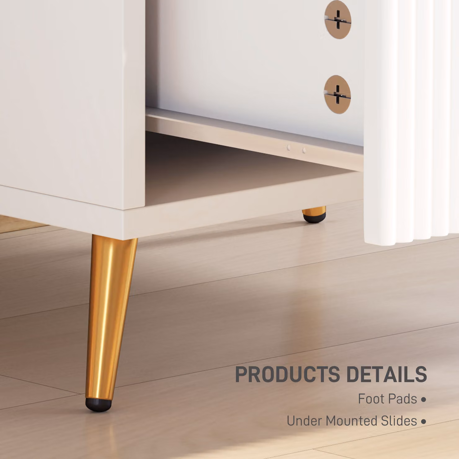 HOMCOM Modern Two-Drawer Bedside Table in White and Gold – 2