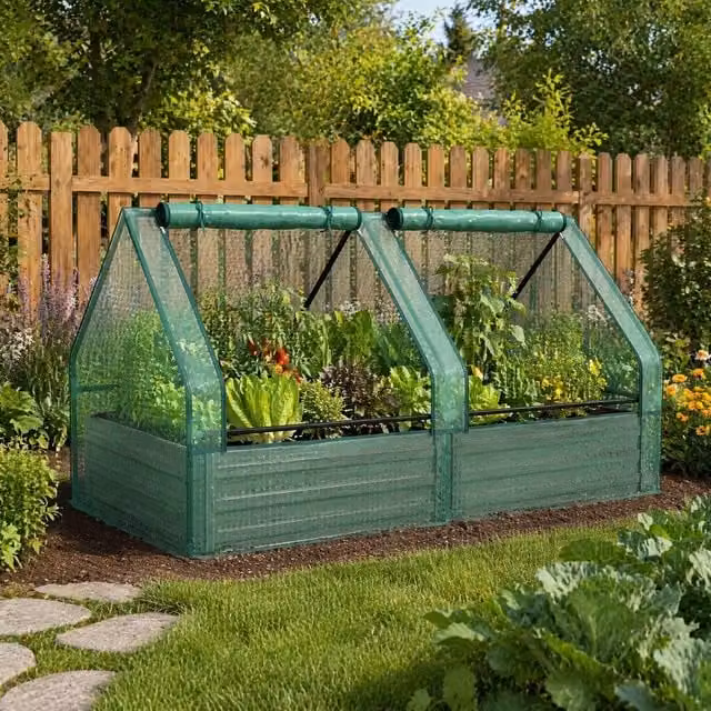 STILVORA Raised Garden Bed with Cover in Green, W/D/H: 185 x 95 x 95 cm