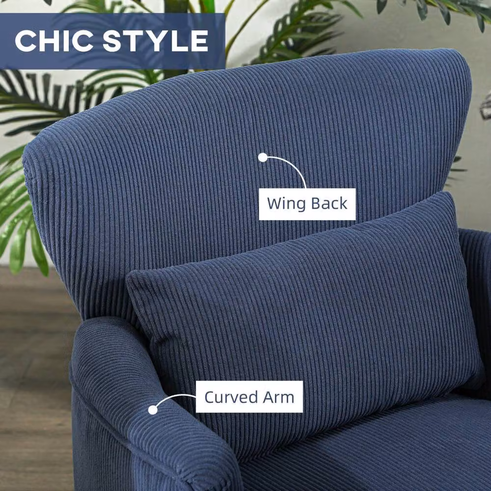 Wyld Haus Kesu Blue Corduroy Retro Accent Armchair with Solid Wood Frame and Armrests – 5