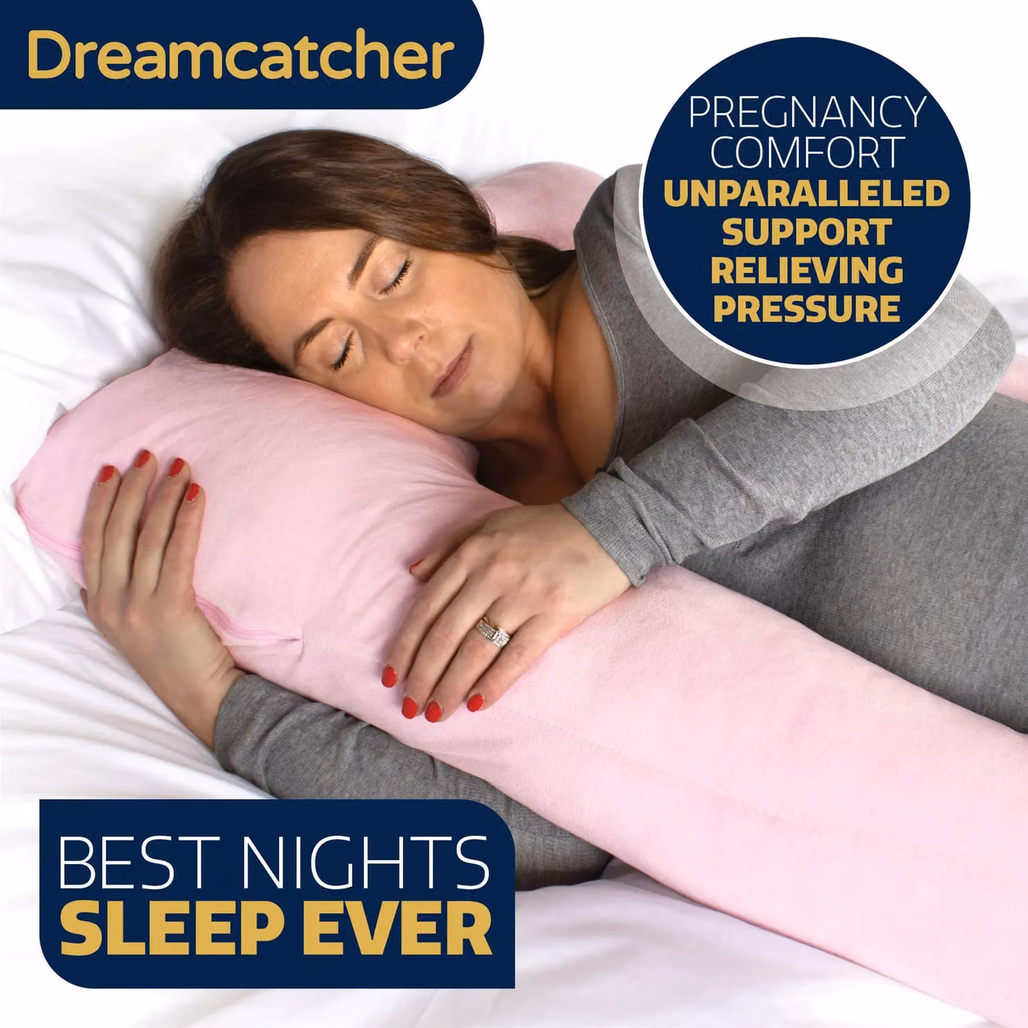 Dreamcatcher U-Shaped Maternity Support Pregnancy Pillow in Blue and Pink Micro Fleece – 4