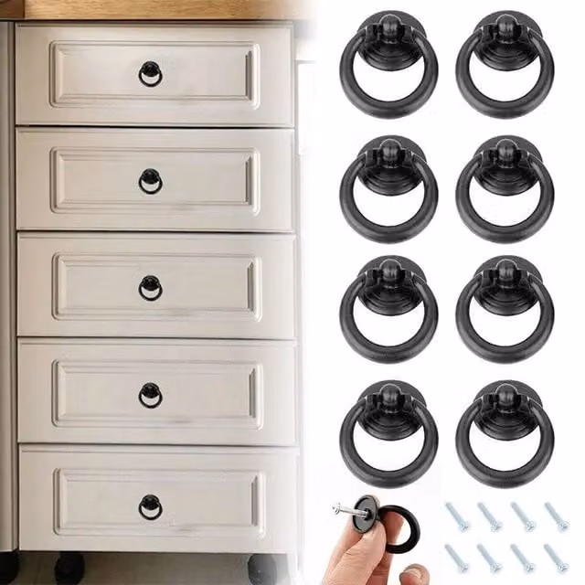 PAWNORA 8-Piece Matt Black Ring Pull Cabinet Knobs – 1