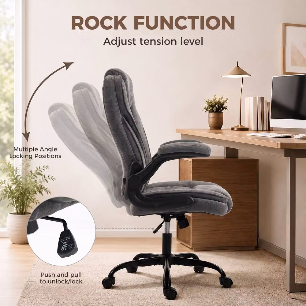 Rolipo Ergonomic Office Chair with Flip-Up Armrests and Adjustable Height in Dark Grey Fabric – 8