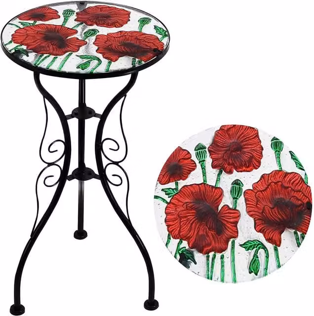 GEEZY Mosaic Garden Coffee Table with Poppies Floral Design, Black and Multicolour