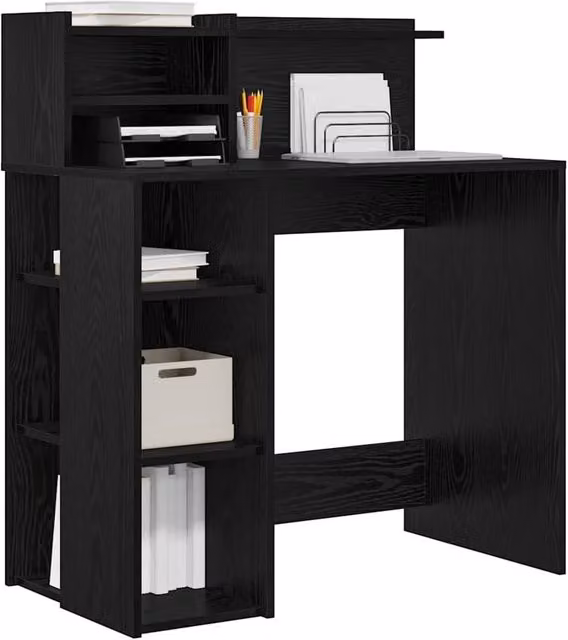 Berkfield Home Modern Writing Desk with Storage in Black Oak, W/D/H: 90 x 48 x 101.5 cm