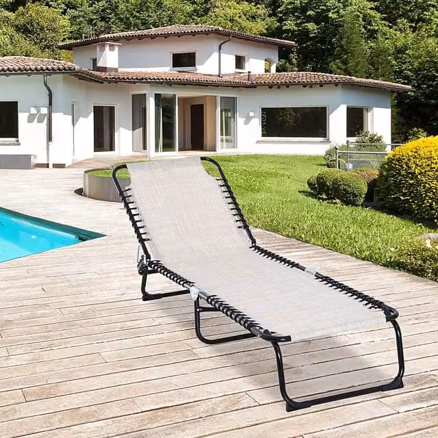 Outsunny Reclining Sun Lounger in Cream White with Textilene Fabric and Metal Frame