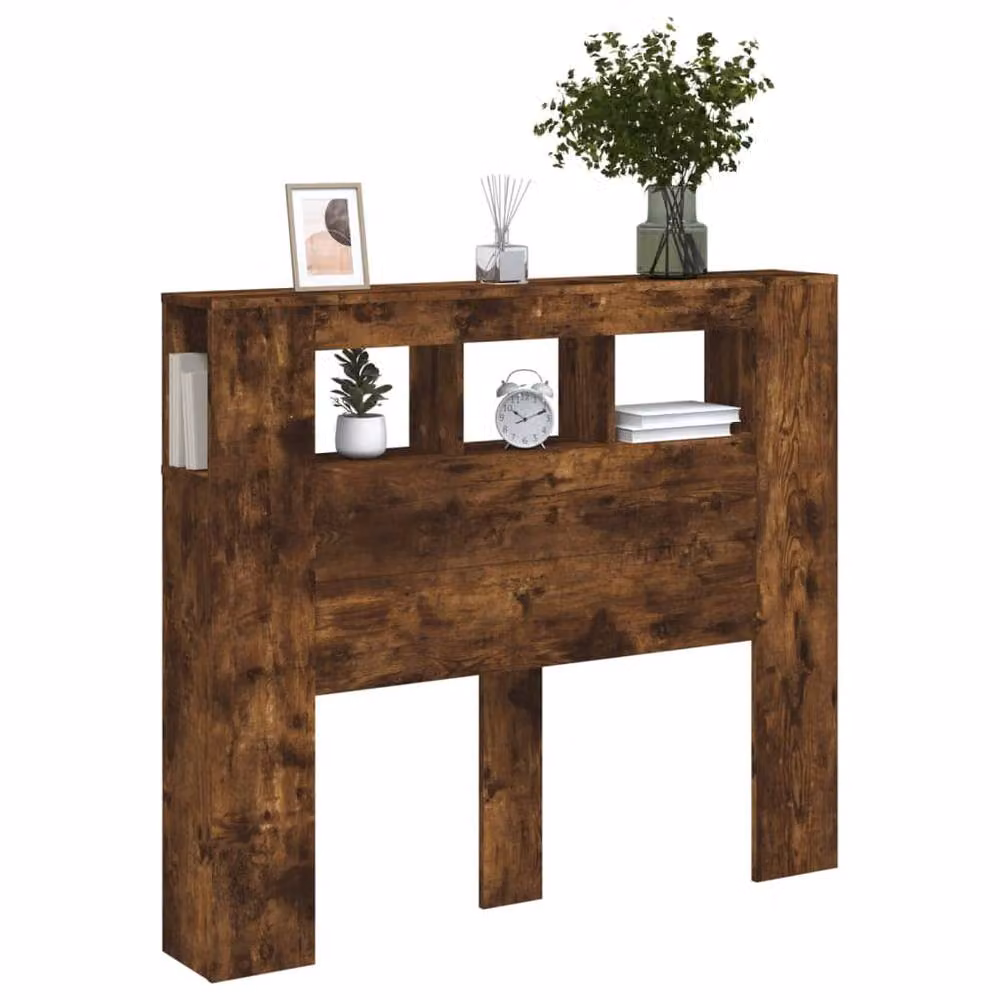 Berkfield Home LED Headboard in Smoked Oak Brown with Integrated Lighting and Shelf, W: 120 cm, D: 18.5 cm, H: 103.5 cm – 4