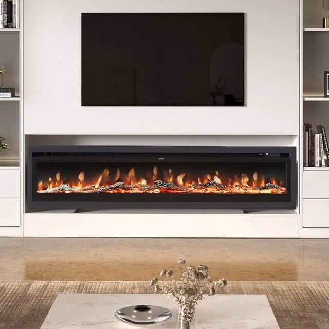 FORGEVIO 50-inch Wall Mounted LED Fireplace with 9 Colour Options in Black – 1