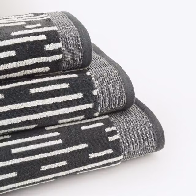 Allure Bath Fashions Pack of 2 Barcode Stripe Hand Towels in Grey, 100% Cotton, W: 50 cm, H: 85 cm – 1