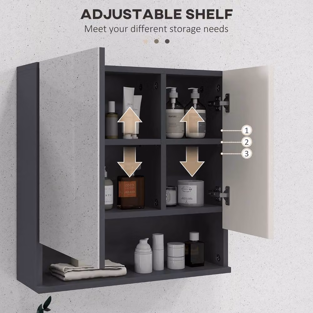 STILVORA Modern Wall Mounted Grey Matt Bathroom Mirror Cabinet with Hinged Doors and Internal Shelves W/D/H: 55 x 55 x 15 cm – 6
