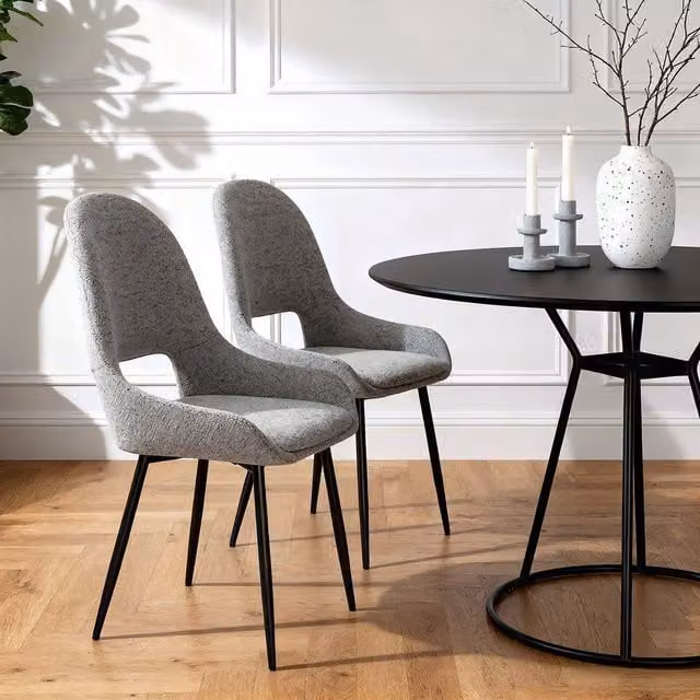Home Garden Direct Pebble Set of 2 Modern Bouclé Upholstered Dining Chairs in Light Grey