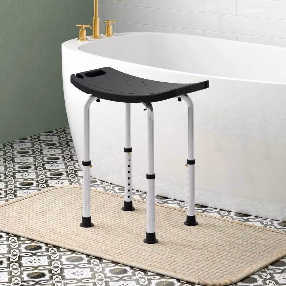EONLION Mobility Shower Bath Stool Curved Bench in Black with Non-Slip Drainage Seat – 3