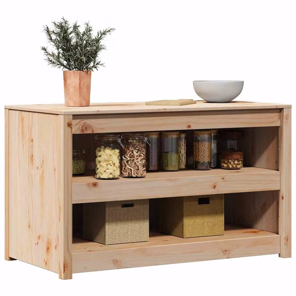 Berkfield Home Modern Kitchen Cabinet in Beige Untreated Pinewood with Internal Shelves and Hinged Doors – 3