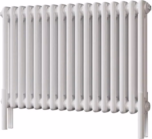 UK Radiators Alpha 2 Column White Steel Traditional Cast-Iron Style Radiator with Feet, W: 76.8 cm, H: 50.0 cm
