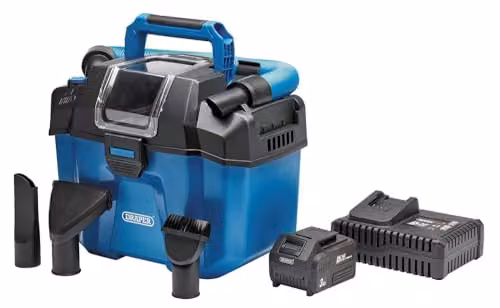 Draper D20 20V Blue Wet and Dry Rechargeable Vacuum Cleaner with 3.0Ah Battery and Fast Charger