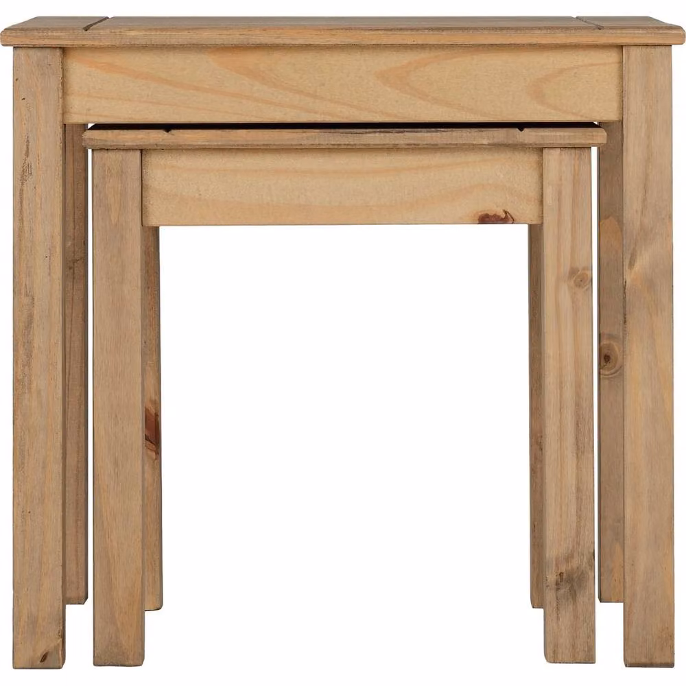 FORGEVIO Nest of 2 Space Saving Solid Pine Tables in Brown – 2