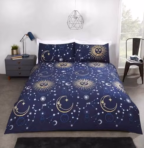 Rapport Home Celestial Double Duvet Cover and Pillowcase Set in Blue Star Pattern, Polycotton Blend, Duvet Cover: 200 x 200 cm, Pillowcase: 50 x 75 cm